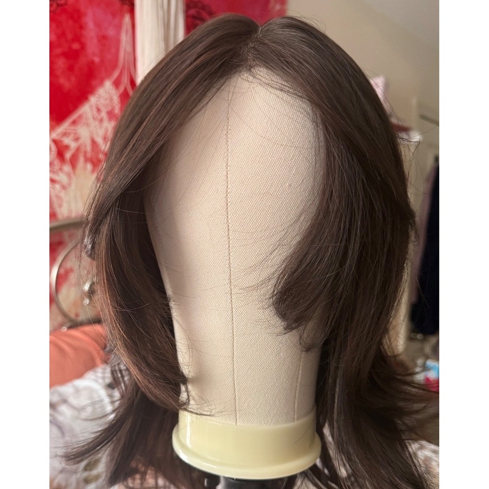 Dark Brown Layered Lace Front Synthetic Wig Mid-Length Feathered Cut with Combs